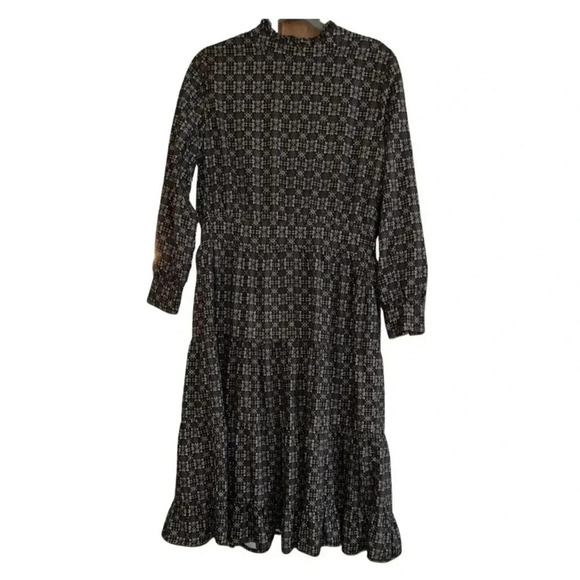 Draw Boho Peasant Long Sleeve Mock Neck Tiered Midi Dress Size Medium - Picture 3 of 8